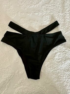 SHEIN Black Double-Waist High-Cut Bikini Bottoms
